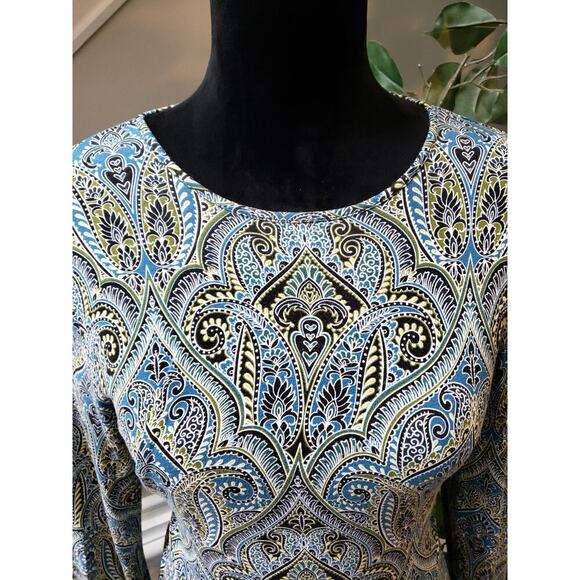 J Jill Wearever Tunic Top Women XS Blue Black Paisley Rayon Stretch Boho Casual - Picture 3 of 9